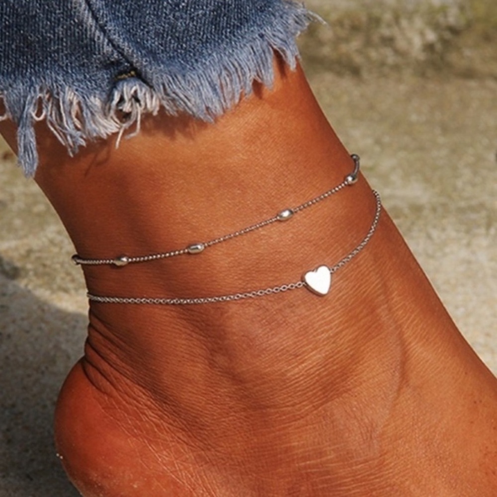Silver plated heart bib anklet